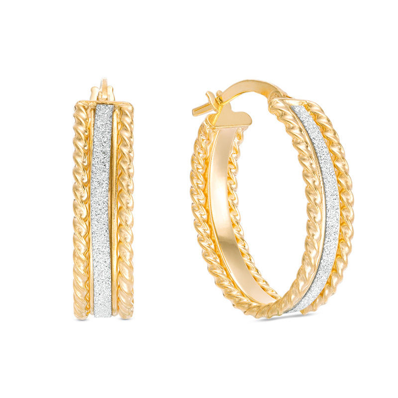 Main Image 1 of Made in Italy Oval Glitter Enamel Rope Edge Hoop Earrings in 10K Gold
