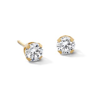 A&M 14K Yellow Gold 7mm Square Cubic Zirconia Stud Earrings