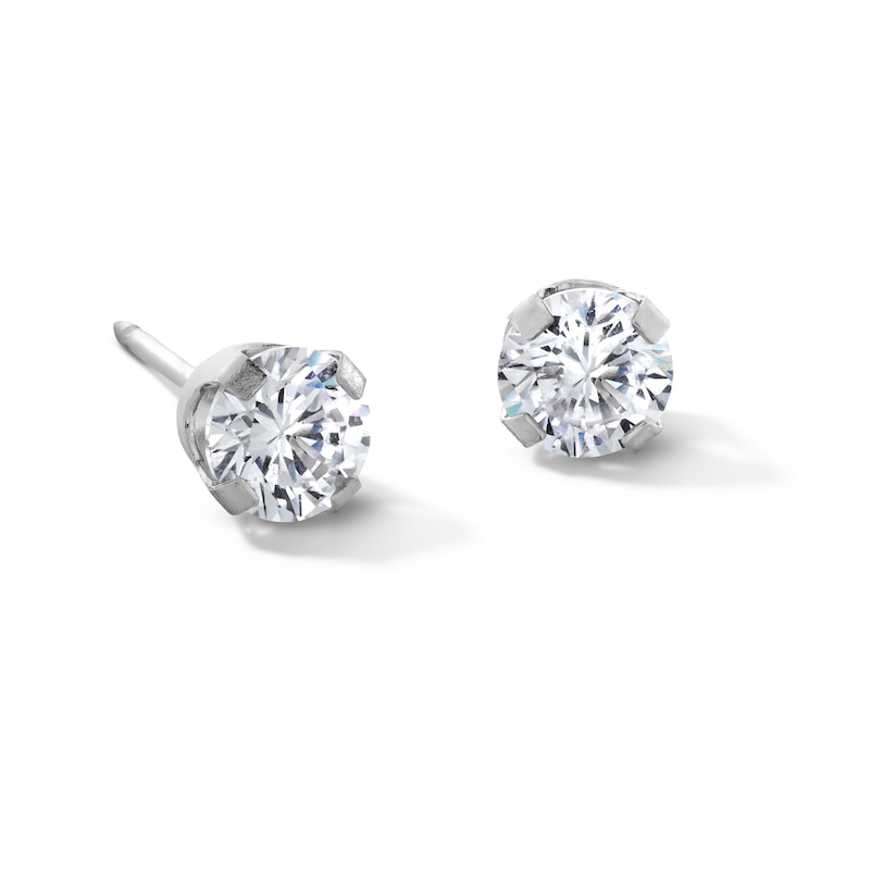 Main Image 1 of 5.0mm Cubic Zirconia Solitaire Stud Piercing Earrings in 14K Solid White Gold