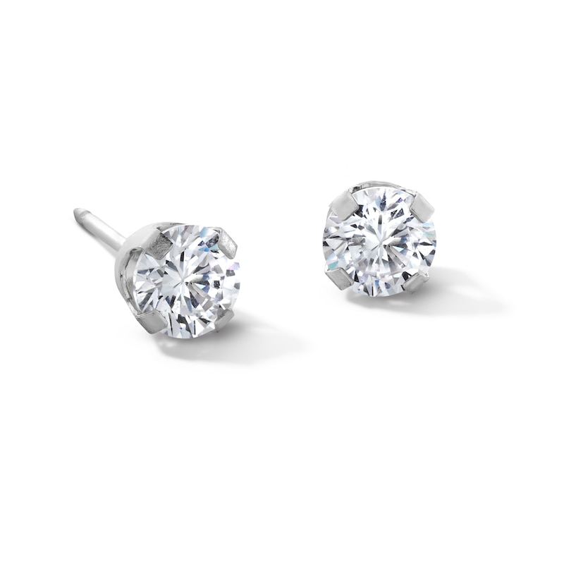 5.0mm Cubic Zirconia Solitaire Stud Piercing Earrings in 14K Solid White Gold