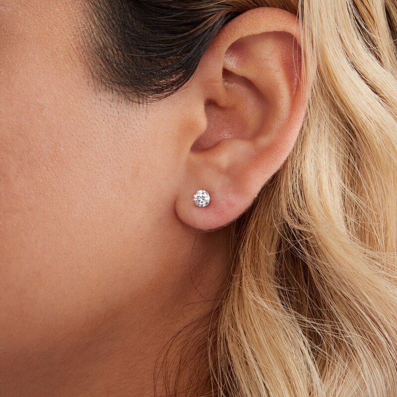 Main Image 3 of 5.0mm Cubic Zirconia Solitaire Stud Piercing Earrings in 14K Solid White Gold