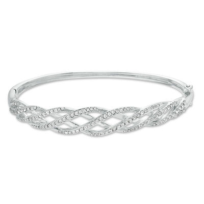 Crystal Twist Braid Bangle in Brass with White Rhodium
