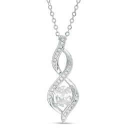 Oval Cubic Zirconia and Crystal Infinity Flame Pendant in Brass with White Rhodium