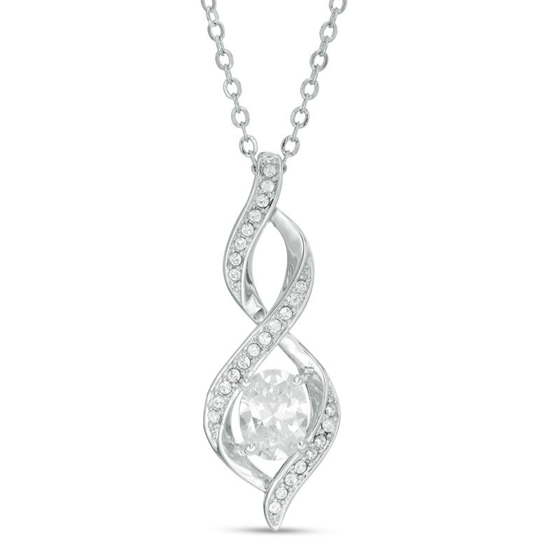 Main Image 1 of Oval Cubic Zirconia and Crystal Infinity Flame Pendant in Brass with White Rhodium