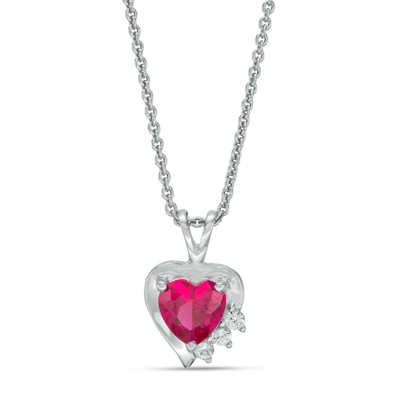 6mm Heart-Shaped Lab-Created Ruby and White Sapphire Heart Pendant in Sterling Silver