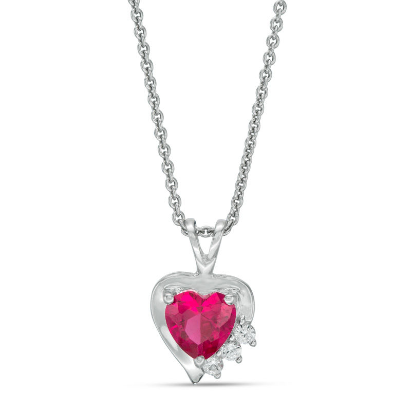 Main Image 1 of 6mm Heart-Shaped Lab-Created Ruby and White Sapphire Heart Pendant in Sterling Silver