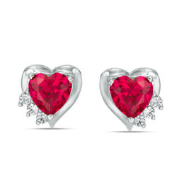 6mm Heart-Shaped Lab-Created Ruby and White Sapphire Heart Stud Earrings in Sterling Silver