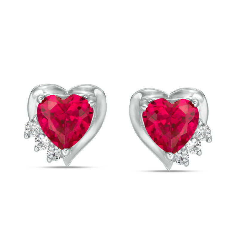 6mm Heart-Shaped Lab-Created Ruby and White Sapphire Heart Stud Earrings in Sterling Silver
