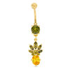 Thumbnail Image 1 of 014 Gauge Green and Yellow Cubic Zirconia Pineapple Dangle Belly Button Ring in Stainless Steel with Yellow IP