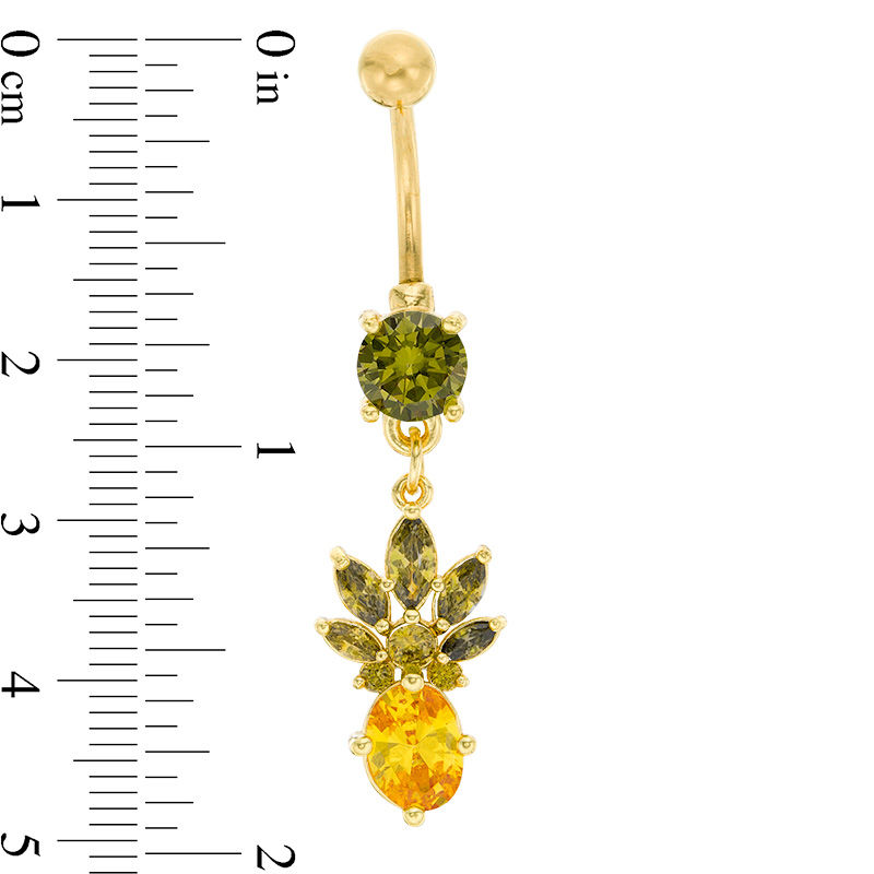 Main Image 2 of 014 Gauge Green and Yellow Cubic Zirconia Pineapple Dangle Belly Button Ring in Stainless Steel with Yellow IP