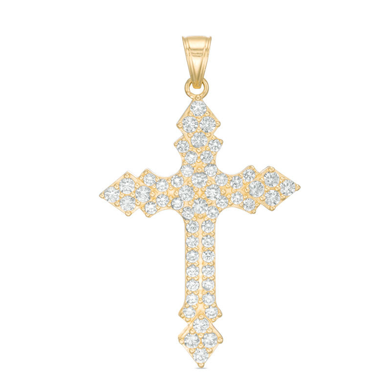 Main Image 1 of Cubic Zirconia Gothic-Style Cross Necklace Charm in 10K Gold