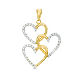 Cubic Zirconia Triple Heart Necklace Charm in 10K Solid Gold