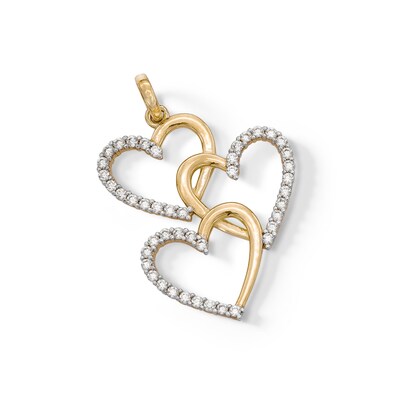 10K Solid Gold CZ Triple Heart Necklace Charm