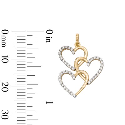 10K Solid Gold CZ Triple Heart Necklace Charm