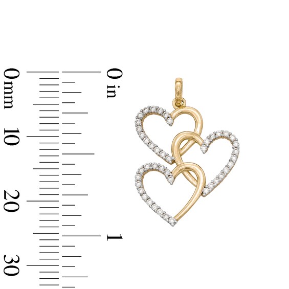 10K Solid Gold CZ Triple Heart Necklace Charm