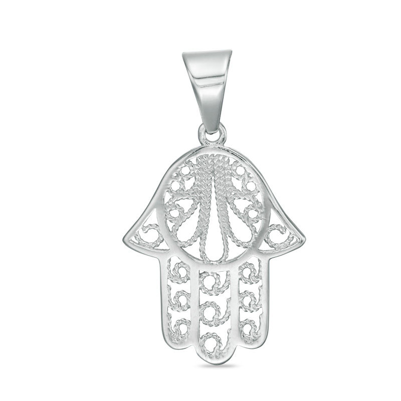 Main Image 1 of Hamsa Filigree Necklace Charm in Sterling Silver