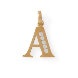 Cubic Zirconia &quot;A&quot; Initial Necklace Charm in 10K Solid Gold