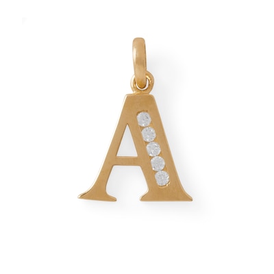 10K Solid Gold CZ Channel "A" Initial Necklace Charm
