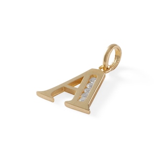 10K Solid Gold CZ Channel "A" Initial Necklace Charm