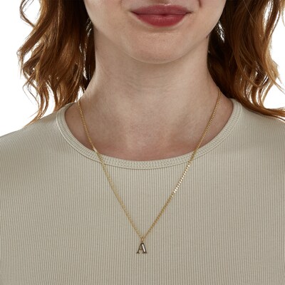 10K Solid Gold CZ Channel "A" Initial Necklace Charm