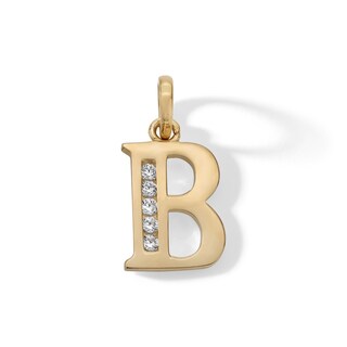 10K Solid Gold CZ Channel "B" Initial Necklace Charm