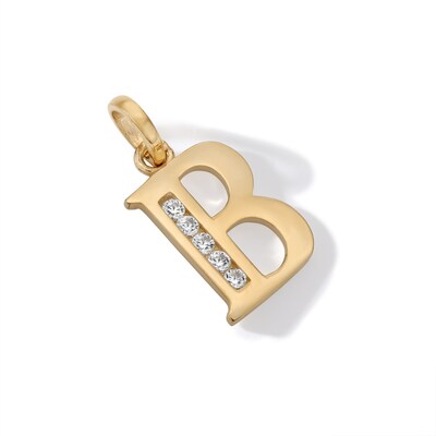 10K Solid Gold CZ Channel "B" Initial Necklace Charm
