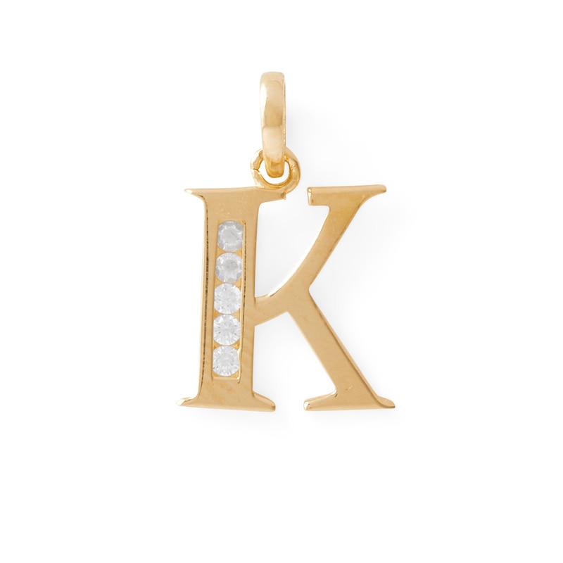 Cubic Zirconia "K" Initial Necklace Charm in 10K Solid Gold