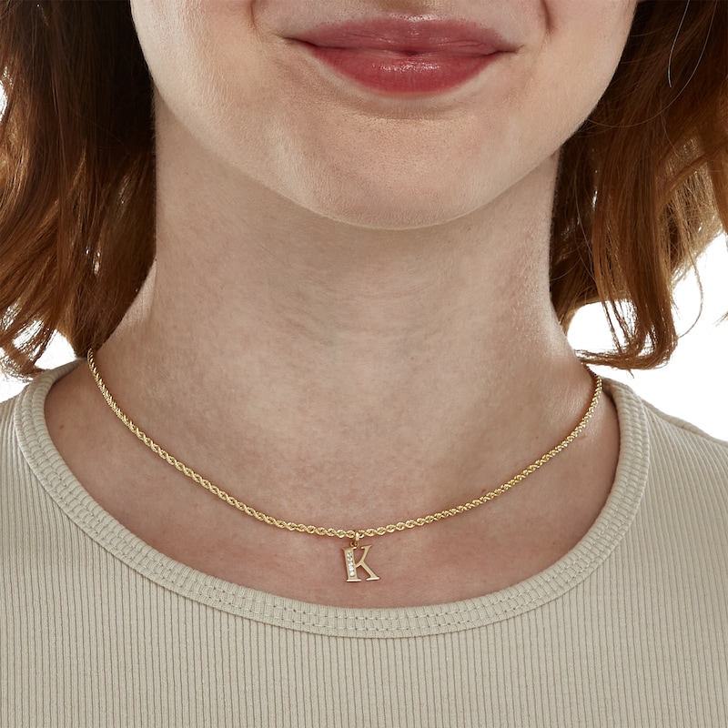Main Image 3 of Cubic Zirconia "K" Initial Necklace Charm in 10K Solid Gold
