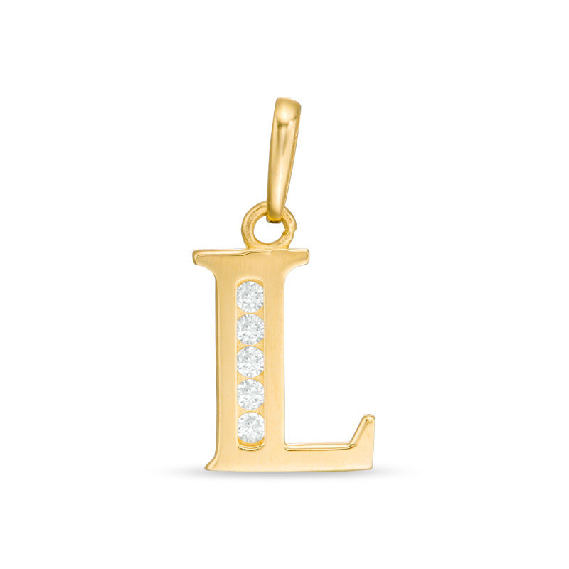 Cubic Zirconia "L" Initial Necklace Charm in 10K Solid Gold