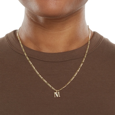 10K Solid Gold CZ Channel "M" Initial Necklace Charm