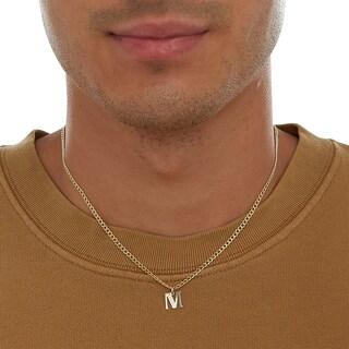 10K Solid Gold CZ Channel "M" Initial Necklace Charm