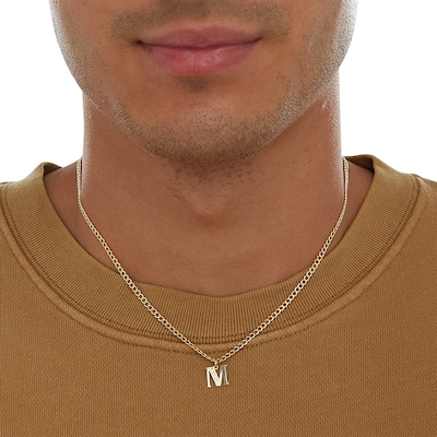 10K Solid Gold CZ Channel "M" Initial Necklace Charm