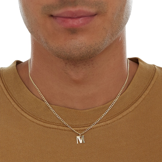 10K Solid Gold CZ Channel "M" Initial Necklace Charm
