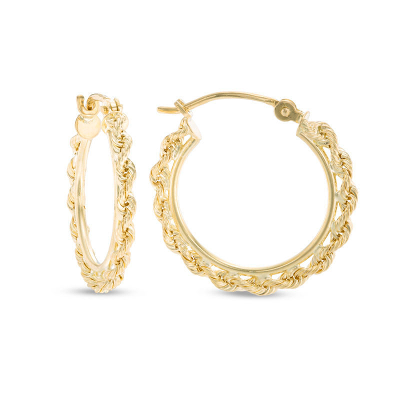 Main Image 1 of Small Rope-Textured Hoop Earrings in 10K Gold