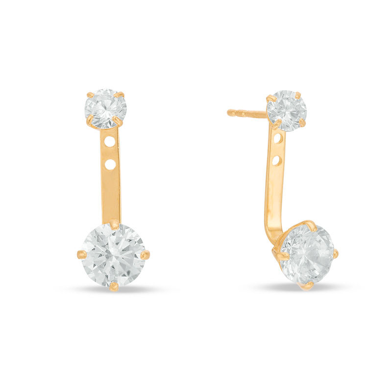 Cubic Zirconia Front/Back Earrings in 10K Gold
