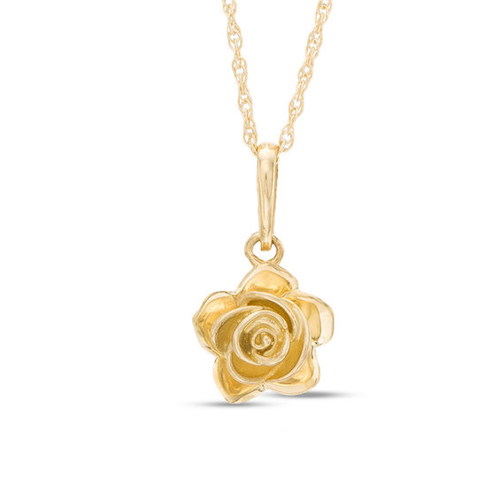 Rose Dangle Pendant in 10K Gold - 17"