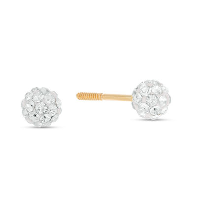 Child's 4mm White Crystal Ball Stud Earrings in 14K Gold