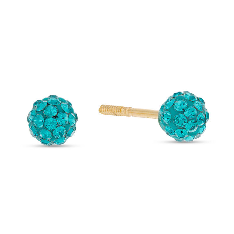 Main Image 1 of Child's 4mm Teal Crystal Ball Stud Earrings in 14K Gold