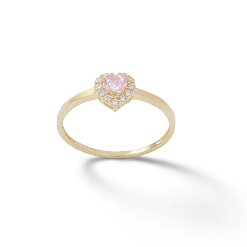 Child's 3mm Heart-Shaped Pink and White Cubic Zirconia Frame Ring in 10K Gold - Size 3