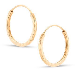 17mm Diamond-Cut Square Hoop Earrings in 10K Tube Hollow Gold