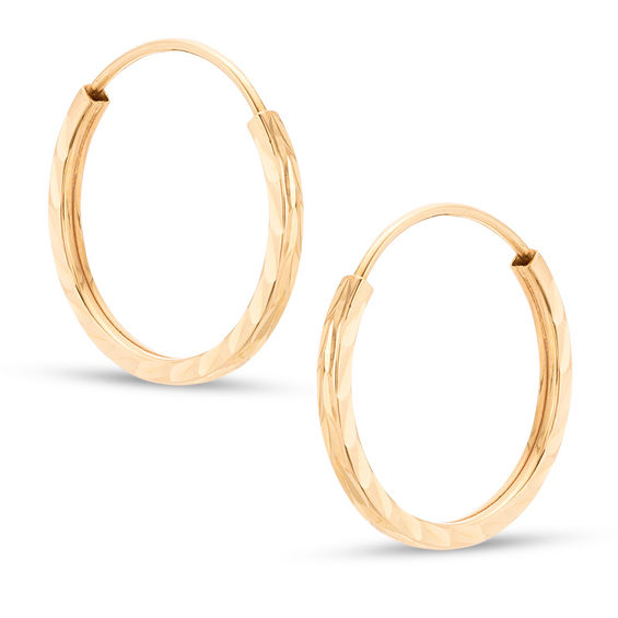 17mm Diamond-Cut Square Hoop Earrings in 10K Tube Hollow Gold