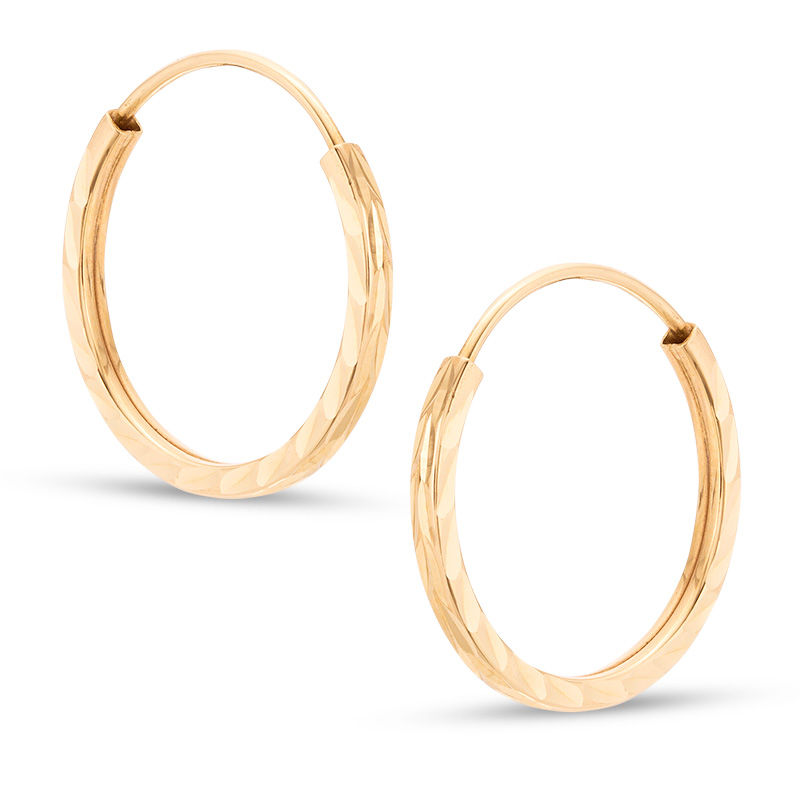 Main Image 1 of 17mm Diamond-Cut Square Hoop Earrings in 10K Tube Hollow Gold