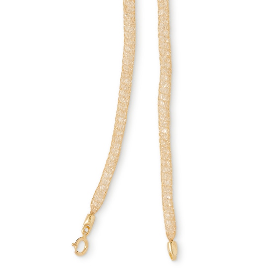 10K Gold CZ Mesh Chain Necklace Made in Italy - 18"