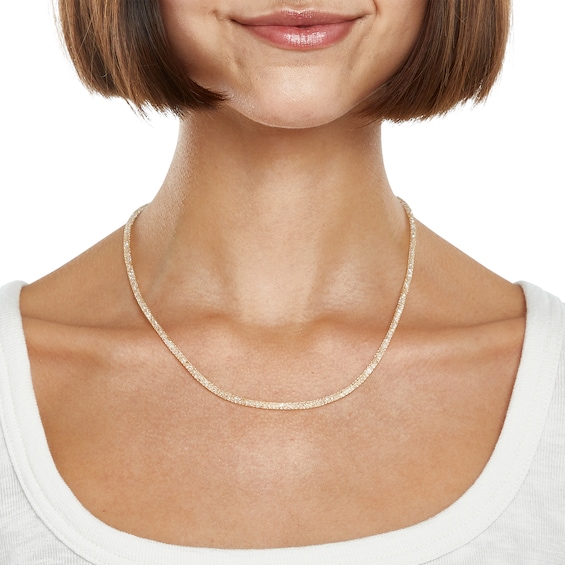 10K Gold CZ Mesh Chain Necklace Made in Italy - 18"