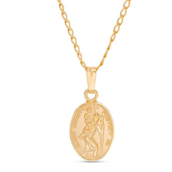 Details about   10k Yellow Gold Solid & Satin Small Protect Us Saint Christopher Oval Pendant 