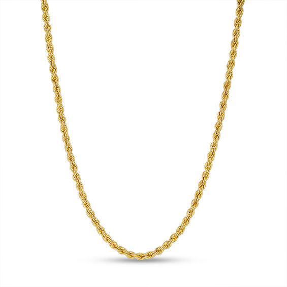 014 Gauge Rope Chain Necklace in 10K Hollow Gold - 24"