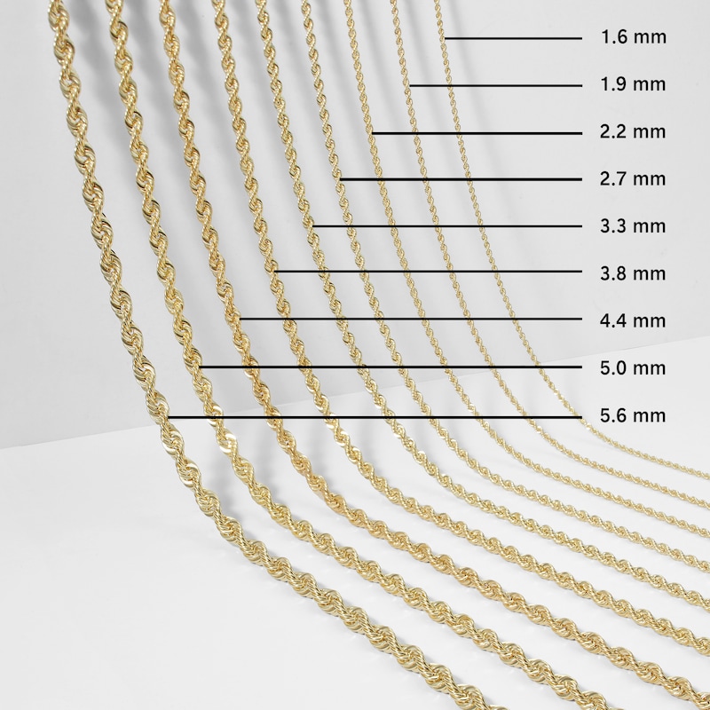 014 Gauge Rope Chain Necklace in 10K Hollow Gold - 24"