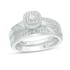 1/4 CT. T.W. Diamond Double Cushion Frame Wedding Ensemble in Sterling Silver - Size 7 and 10