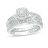 Thumbnail Image 0 of 1/4 CT. T.W. Diamond Double Cushion Frame Wedding Ensemble in Sterling Silver - Size 7 and 10