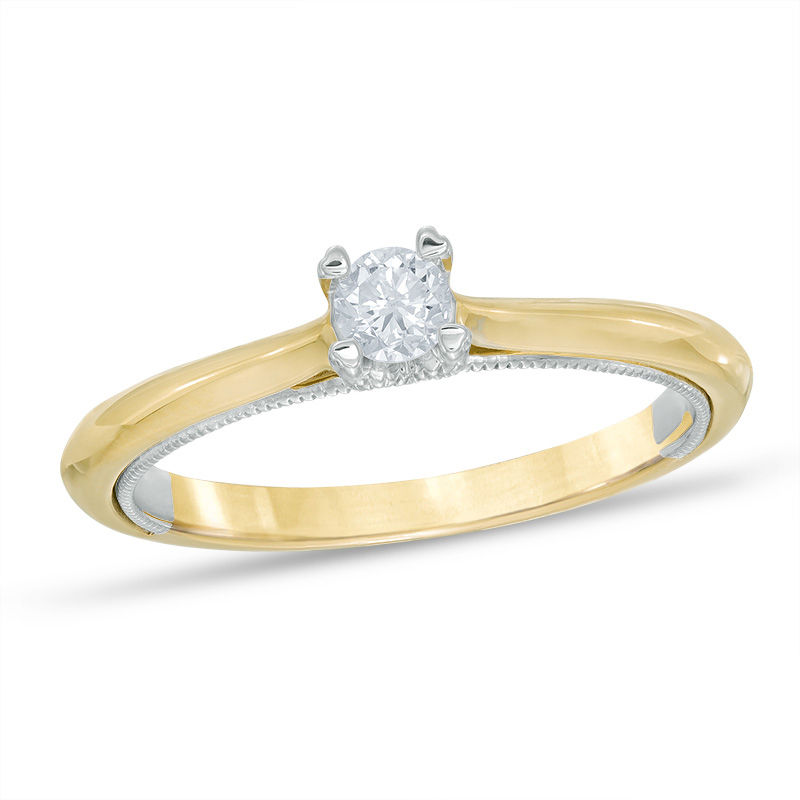 Main Image 1 of The Cupid's Mark® 1/5 CT. Diamond Solitaire Engagement Ring in 10K Two-Tone Gold - Size 7